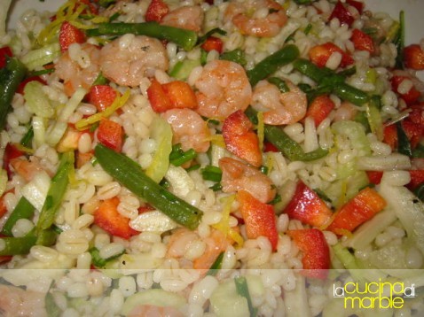 orzo gamberi e verdure